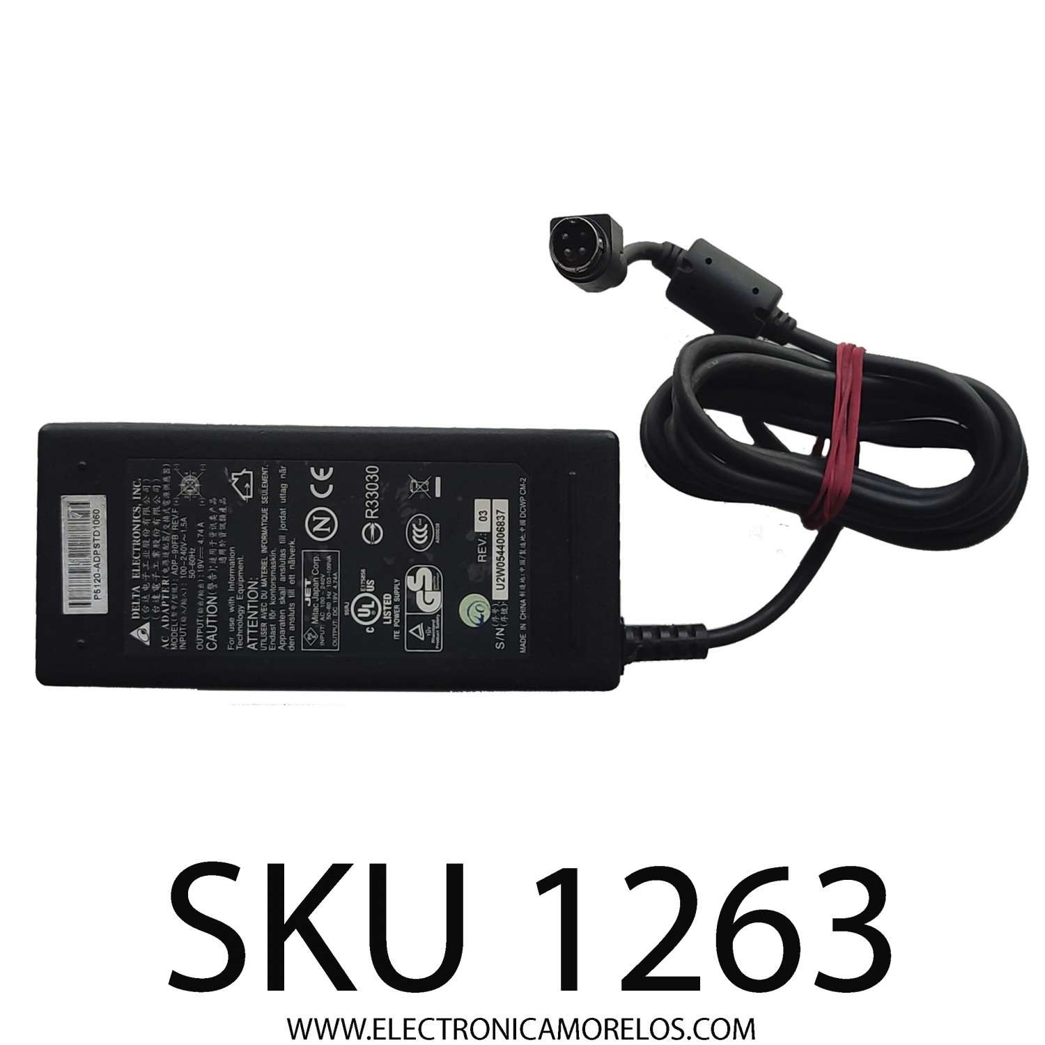 ADAPTADOR AC DELTA / NUMERO DE PARTE ADP-90FB REV.F / U2W0544006837 / INPUT: 100-240 VAC - 1.5A / OUTPUT: 19 VDC - 4.74A	